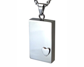 Plain Tablet Heart Urn Pendant - Memorial Ash Keepsake Jewellery - Personalised Engraved