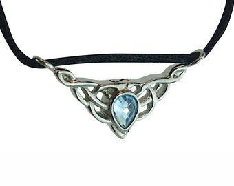 Celtic Light Blue Diamante Choker Urn Necklace Pendant - Memorial Ash Keepsake - Cremation Jewellery
