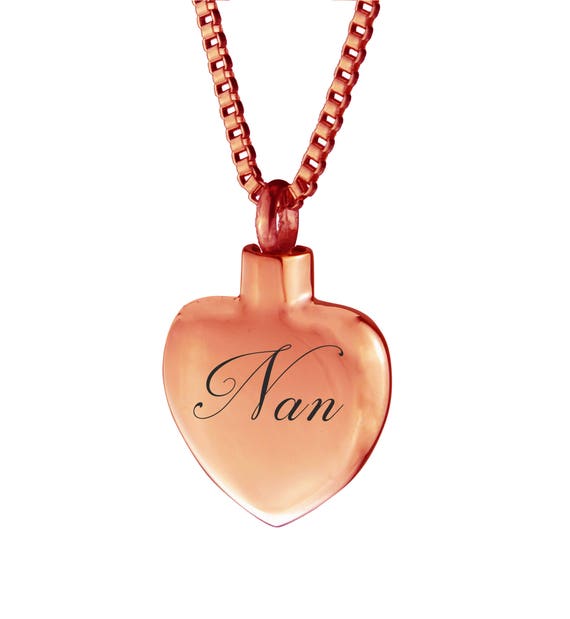 Rose Gold Nan Heart Urn Pendant Necklace Memorial Ash Keepsake