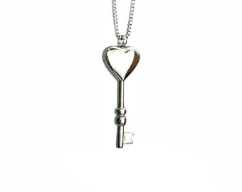 Key to Heart Urn Pendant - Memorial Ash Keepsake Jewellery - Personalised Engraved