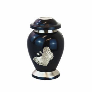 Miniature Silver Butterfly Black Keepsake Urn For Ashes Cremains Memorial with Optional Personlisation