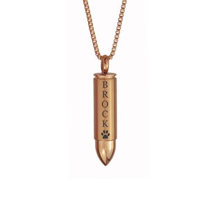 Pingente de urna de bala de ouro rosa de pata personalizado - Joias de lembrança de cinzas memorial - Gravado personalizado