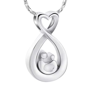 Silver Contemporary Mother and Child Urn Pendant - Memorial Ash Keepsake Jewellery - Personalised Engraved
