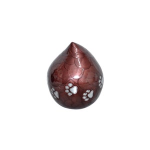 Brown Enamel Pet Teardrop Urn with Silver Paws for Dog Cat Cremation Ashes Cremains