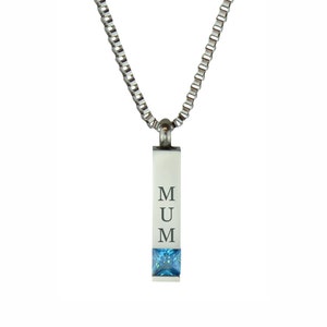 Mum Quantum Blue Crystal Urn Pendant - Memorial Ash Keepsake Jewellery - Personalised Engraved