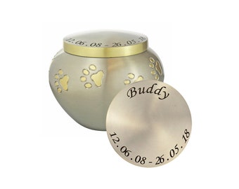 Personalised Paw Pet Urn in Silver and Gold for Dog Cat Ashes Cremation Memorial