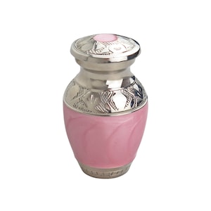 Miniature Silver with Pink Enamel Keepsake Urn for Ashes Cremains