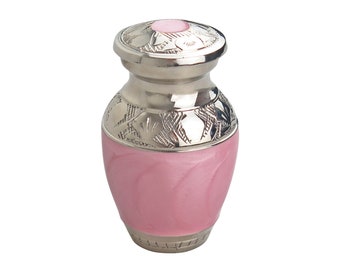 Miniature Silver with Pink Enamel Keepsake Urn for Ashes Cremains