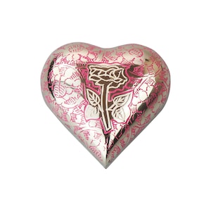Pink Rose on Silver Heart Urn Keepsake for Ashes Cremation Memorial