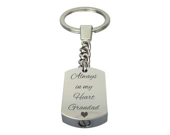 Always In My Heart Grandad Urn Keyring Keychain - Memorial Ash Keepsake Jewellery - Personalised Engraved