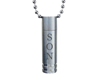 Son Cylinder Urn Pendant - Memorial Ash Keepsake Jewellery - Personalised Engraved