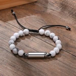 White Unisex Adjustable Casual Lava Stone Urn Bracelet - Memorial Ash Keepsake Jewellery - Personalised Engraved