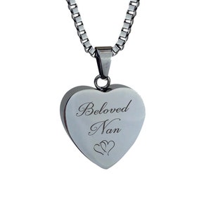 Beloved Nan Hearts Urn Pendant - Memorial Ash Cremation Keepsake - Personalised Engraved