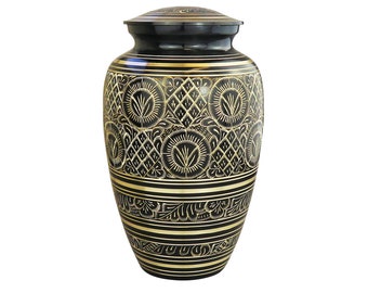 Large Vintage Art Deco Black and Gold Urn for Adult or Pet Dog Ashes Cremains Memorial