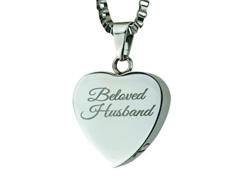 Beloved Husband Heart Urn Pendant - Memorial Ash Cremation Keepsake - Personalised Engraved