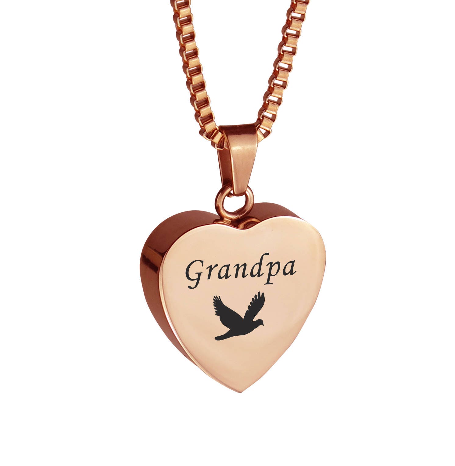 Grandpa Dove Heart Rose Gold Urn Pendant Necklace Memorial Ash