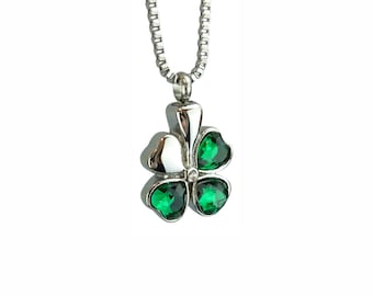 Four Leaf Clover Urn Pendant - Memorial Ash Keepsake Jewellery - Personalised Engraved