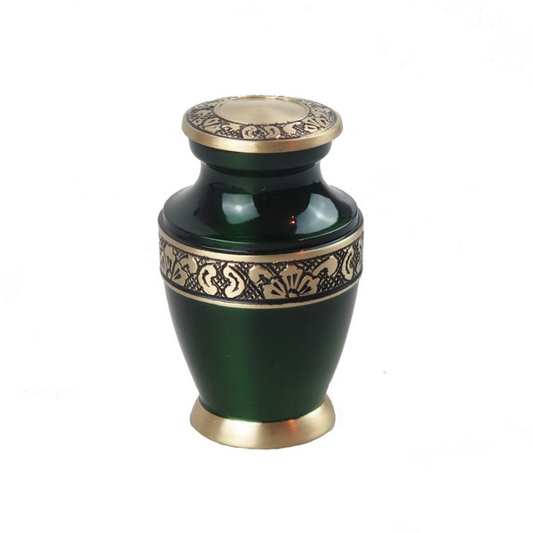 Miniature Emerald Green and Gold Olympia Keepsake Urn for Funeral Memorial Ashes Cremains with Optional Personalised Engraving