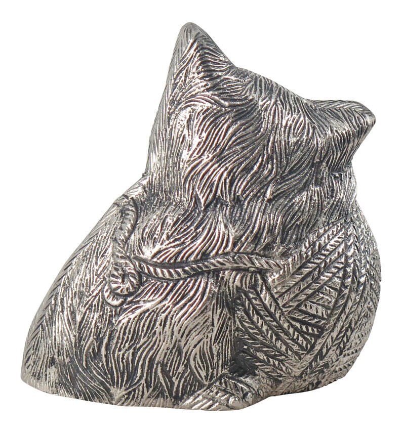 Silver Coloured Sleeping Cat Urn for Pet Ashes Cremation Memorial image 3