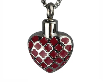 Red Heart Urn Pendant - Memorial Ash Keepsake Jewellery - Personalised Engraved