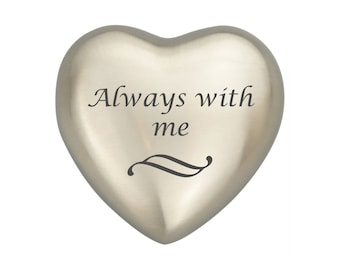 Always With Me Silver Heart Urn Keepsake for Ashes Cremation