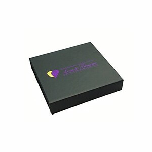 May include: A black square box with a purple heart and the text "Love to Treasure" in purple lettering.