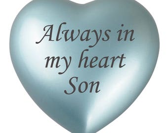 Always In My Heart Son Blue Heart Urn Keepsake for Ashes Cremation