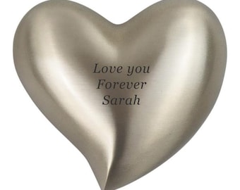 Silver Elegant Heart Urn - with Optional Personalisation - Keepsake for Human or Pet Dog Cat Ashes Cremation Funeral Memorial