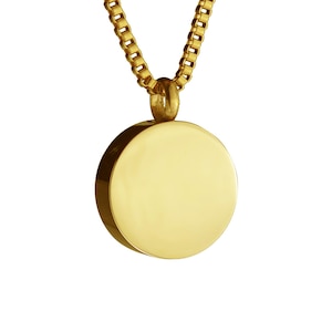 Gold Classic Round Urn Pendant Necklace - Memorial Ash Keepsake - Cremation Jewellery