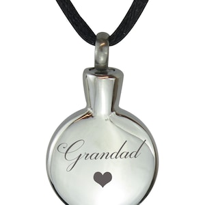 Grandad Smooth Circle Urn Pendant - Memorial Ash Keepsake Jewellery - Personalised Engraved