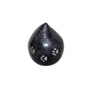 Black Enamel Pet Teardrop Urn with Silver Paws for Dog Cat Cremation Ashes Cremains