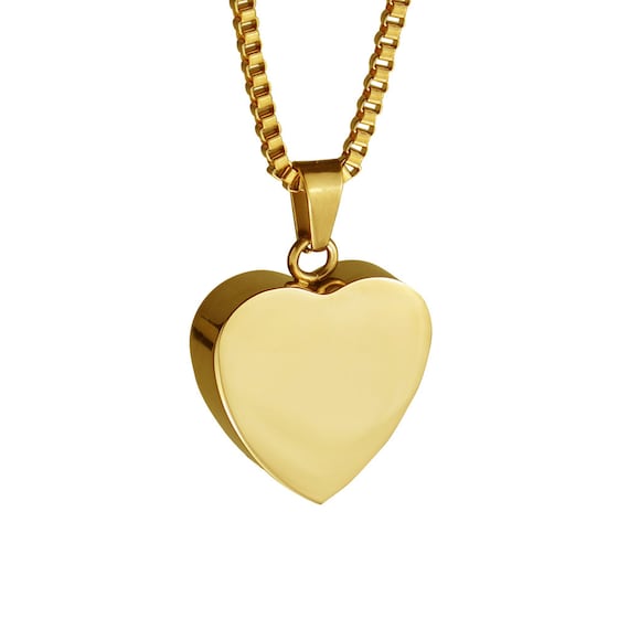 Gold Heart Urn Pendant Necklace - Memorial Ash Keepsake - Cremation Jewellery