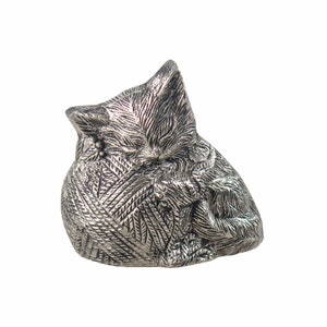 Silver Coloured Sleeping Cat Urn for Pet Ashes Cremation Memorial image 1