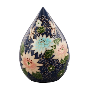 Hand Painted Teardrop Navy Flower Cremation Urn for Adult or Pet Cremains Memorial
