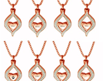 Rose Gold Diamond Heart Urn Cremation Pendant - Personalised, Dad, Mum, Mom, Nan, Son - Funeral Memorial Keepsake Cremains Ashes Necklace