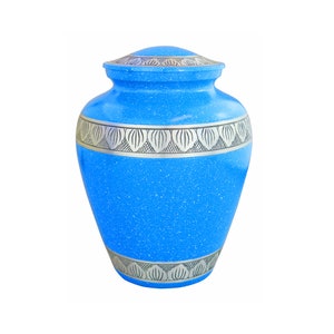 Large Aluminium Blue & Silver Urn for Adult or Pet Dog Ashes Cremains Memorial