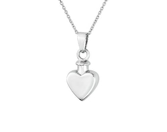 Solid Sterling Silver Small Heart Cremation Ashes Memorial Keepsake Urn Pendant Necklace with Optional Personalisation