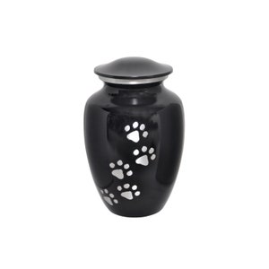 Black Pet Urn with Silver Paws for Dog Cat Cremation Ashes Cremains Memorial