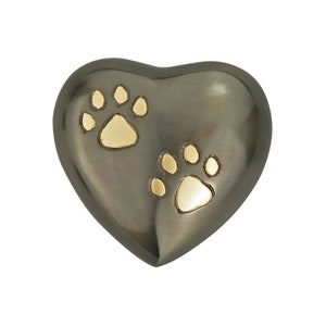 Slate Grey Heart with Golden Paw Prints Urn Keepsake for Dog Cat Ashes Cremation