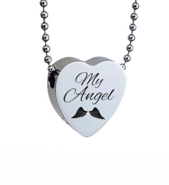 Gioiello Memoriale Collana Urna Per Ceneri In Acciaio Inox - Ciondolo A Cuore Con Ali D'Angelo, Per Ricordo Di Persone O Animali Urna Portatile Per Resti Animali