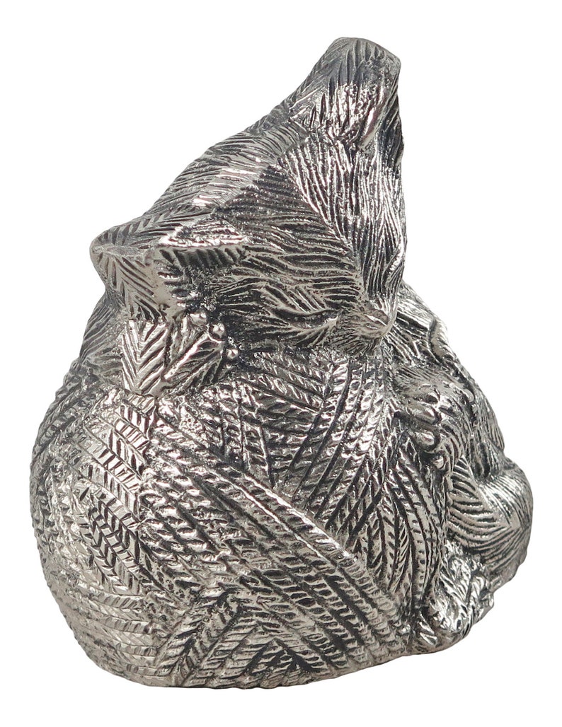 Silver Coloured Sleeping Cat Urn for Pet Ashes Cremation Memorial image 2