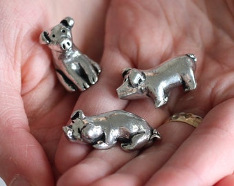 Handmade Pewter Mini Figurines | 3 pc. Pig Set