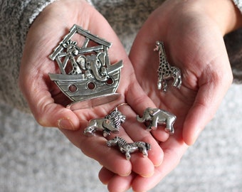 Handmade Pewter Mini Figurines | 5 pc. Noah's Ark Set