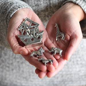Handmade Pewter Mini Figurines 5 pc. Noah's Ark Set image 1
