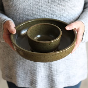 Handmade Pottery Small Chip n' Dip Bowl 9 colors Olive