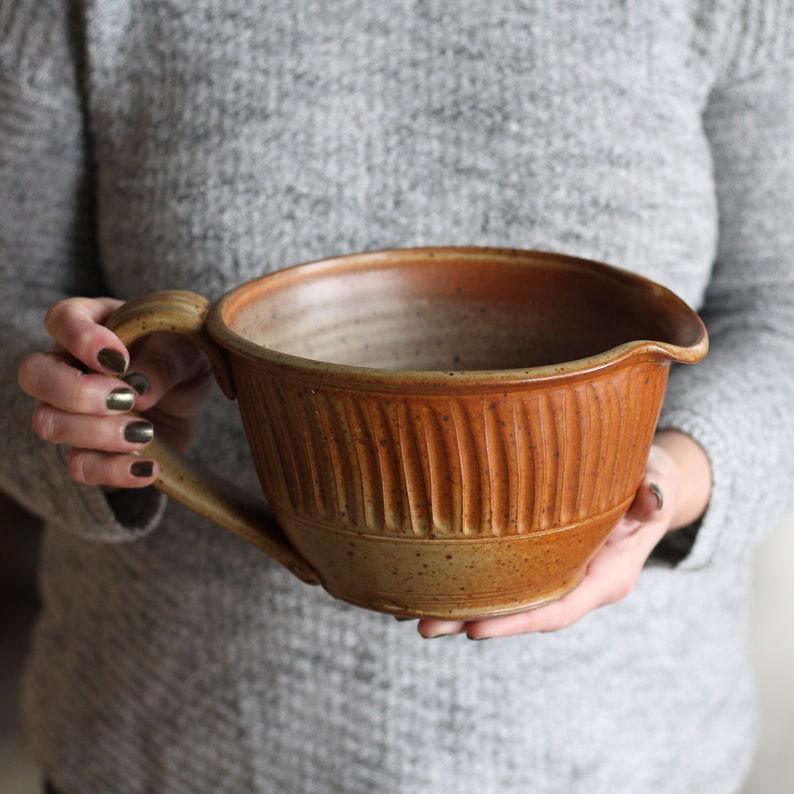 Handmade Pottery Large Batter Bowl 9 colors Tan