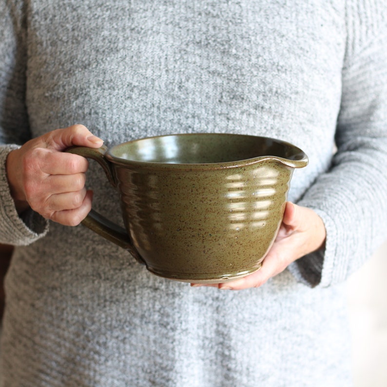 Handmade Pottery Large Batter Bowl 9 colors Olive