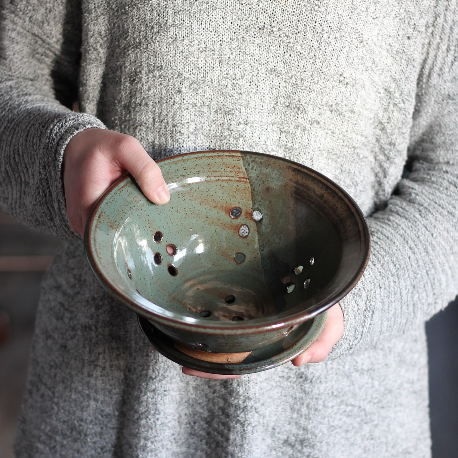 Handmade Pottery | Berry Bowl - Sage + Cocoa Bean