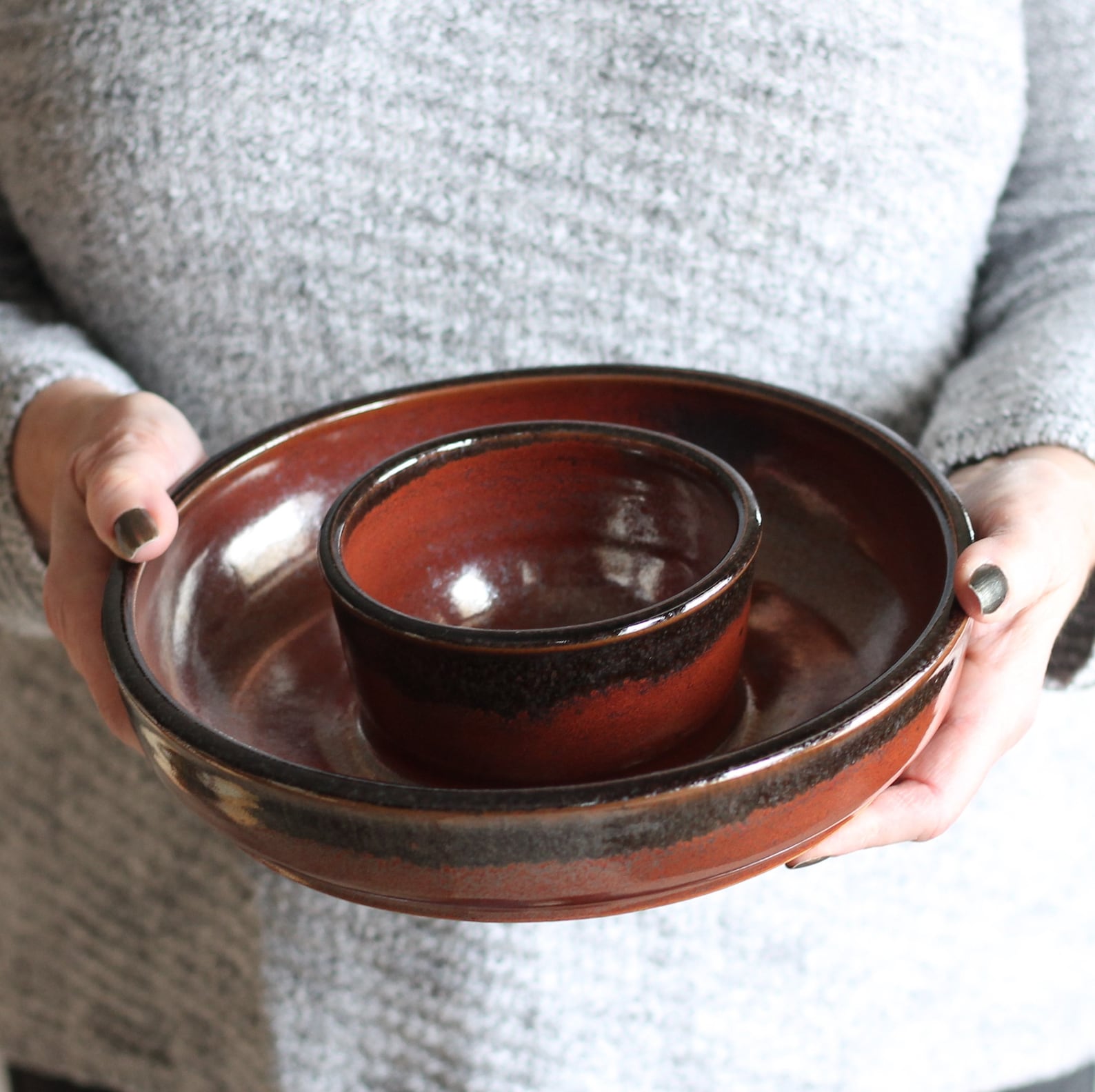 Handmade Pottery | Small Chip n' Dip Bowl (Brick)