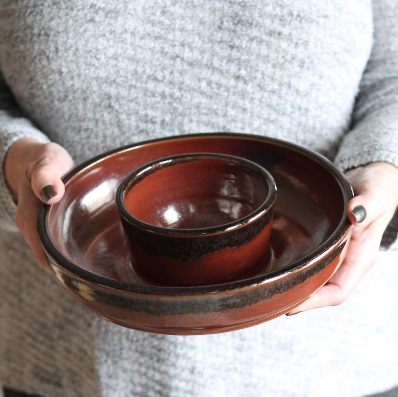 Handmade Pottery Small Chip n' Dip Bowl 9 colors Brick